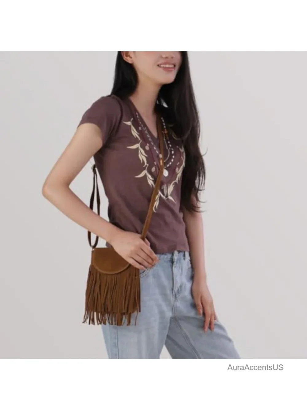 Faux Leather Fringe Hobo Bag Small Crossbody Shoulder Bag Vegan Suede Tassel